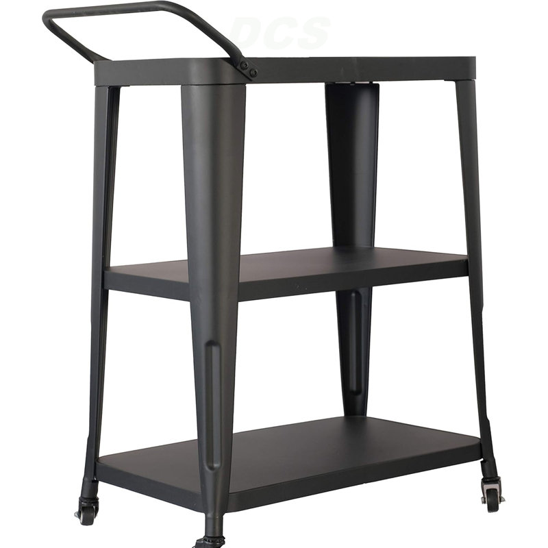 3-Tiered Metal Frame, Industrial Dining Cart With Swivel Wheels, Black, Black