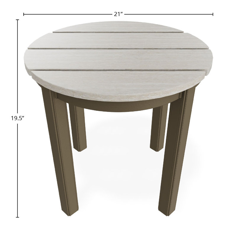 Table de bout d'extérieur 21 po ronde en polymère rustique de luxe, Blanc / bois de plage