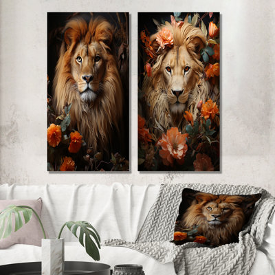 Lions Regal Portraiture - Lion Wall Decor Set Of 2