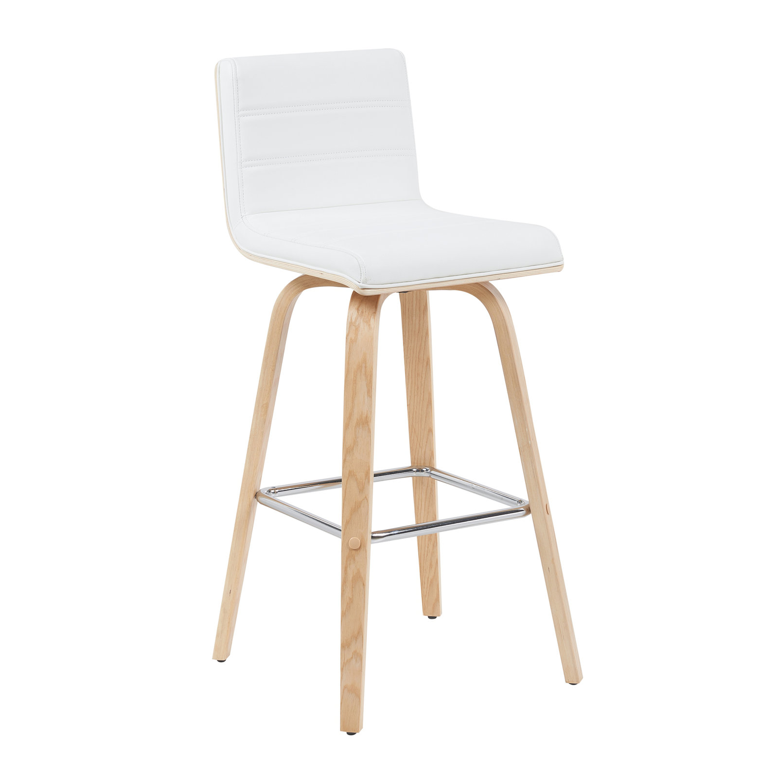 Biance Swivel Bar Stool, Bar Stool (30" Seat Height), White Faux Leather, Natural