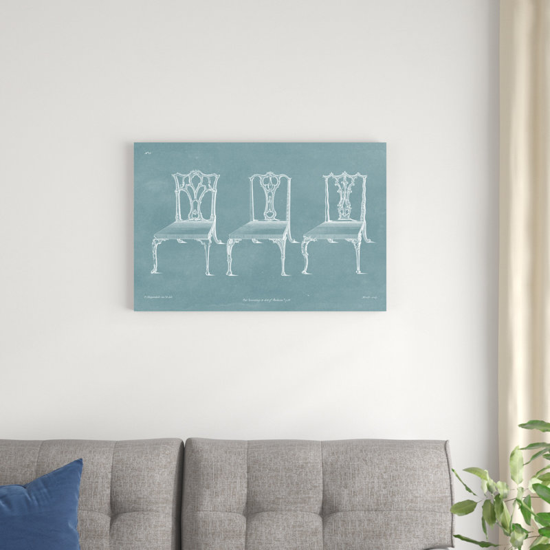 «Design for a Chair IV» par Thomas Chippendale - reproduction de dessin sur toile tendue, H 20 po x l 30 po x P 1,25 po
