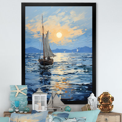 Bateau, voile, reflets, impression sur toile