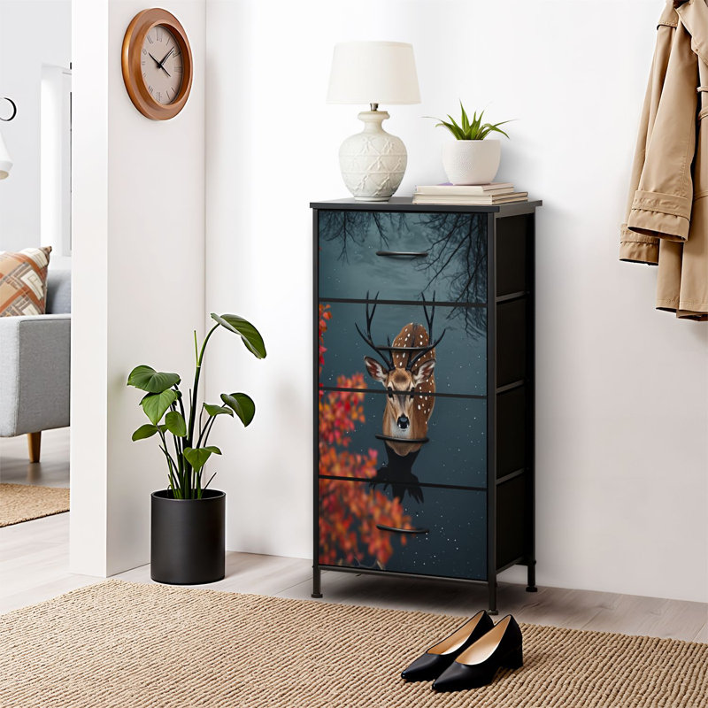 4 Drawer Dresser for Bedroom, Narrow Chest of Drawers, Wooden Top and Study Iron Frame 18"x37.5"-(WxH)