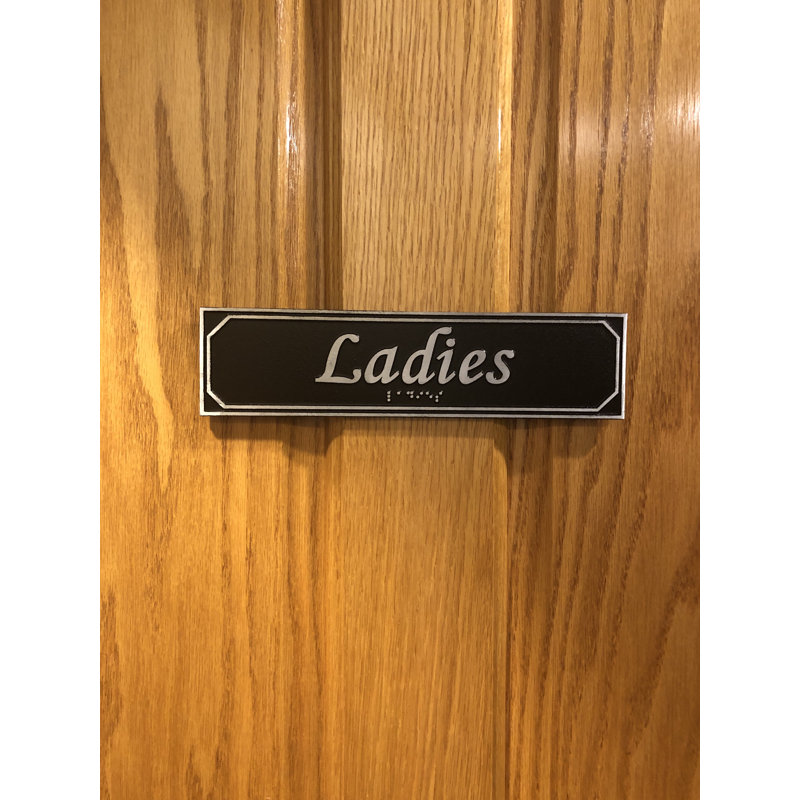 Enseigne de porte ladies en aluminium avec braille, Aluminium poli noir, Oui