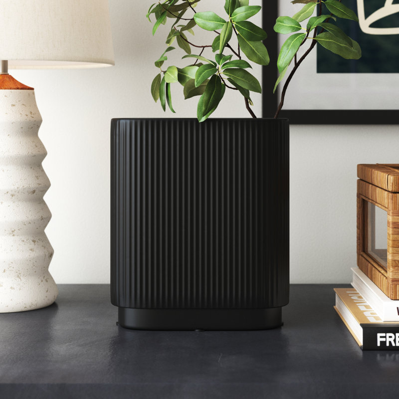 Brix Ceramic Vase, 8" H x 7" W x 3" D, Black
