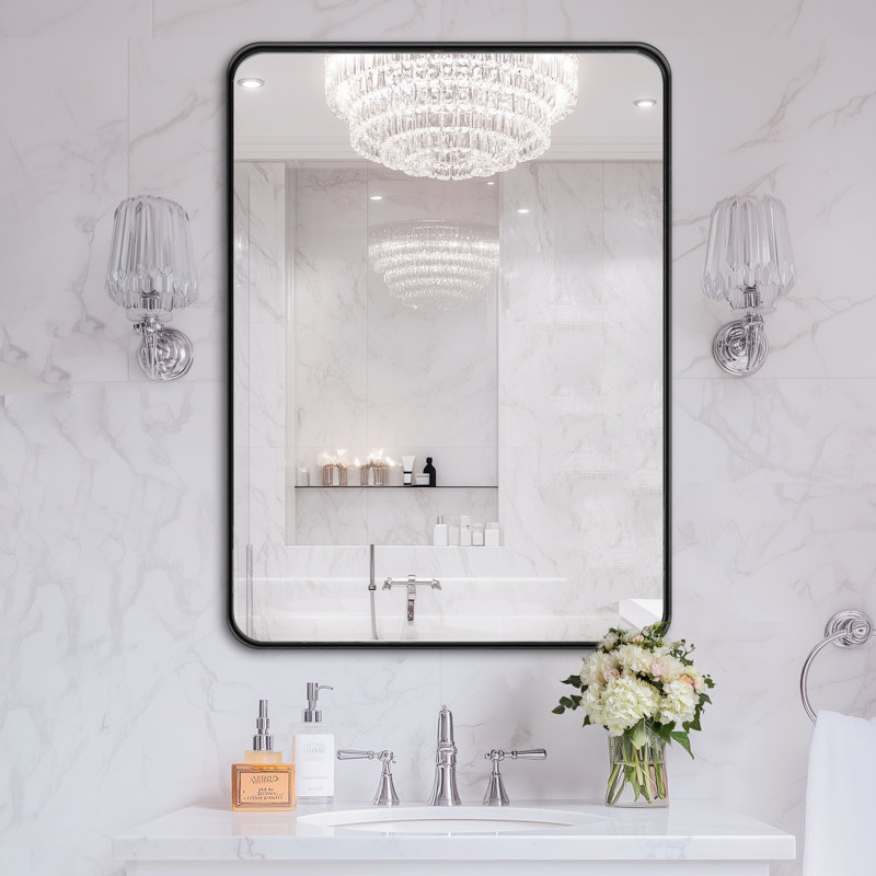 Aluminum Alloy Framed French Cleat Mounted Wall Decor Bathroom Vanity Mirror, 22'' x 30'' , Black
