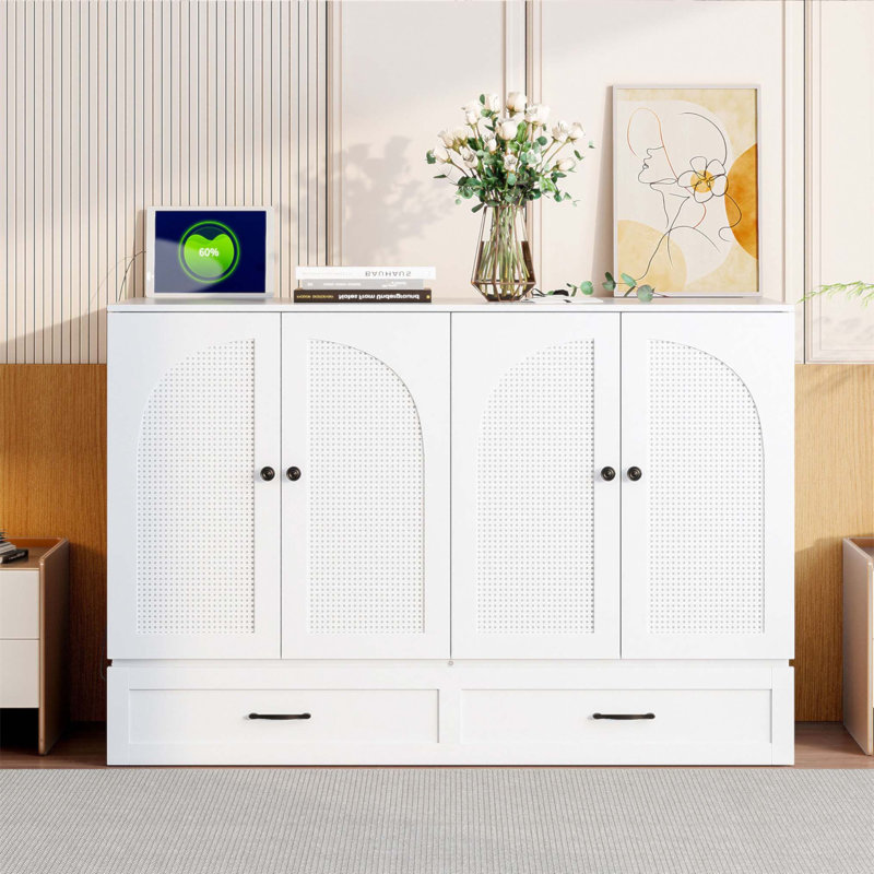 Lit escamotable pleine grandeur peu encombrant avec grands tiroirs et charge USB, idéal pour les petits appartements et les pièces multifonctionnelles