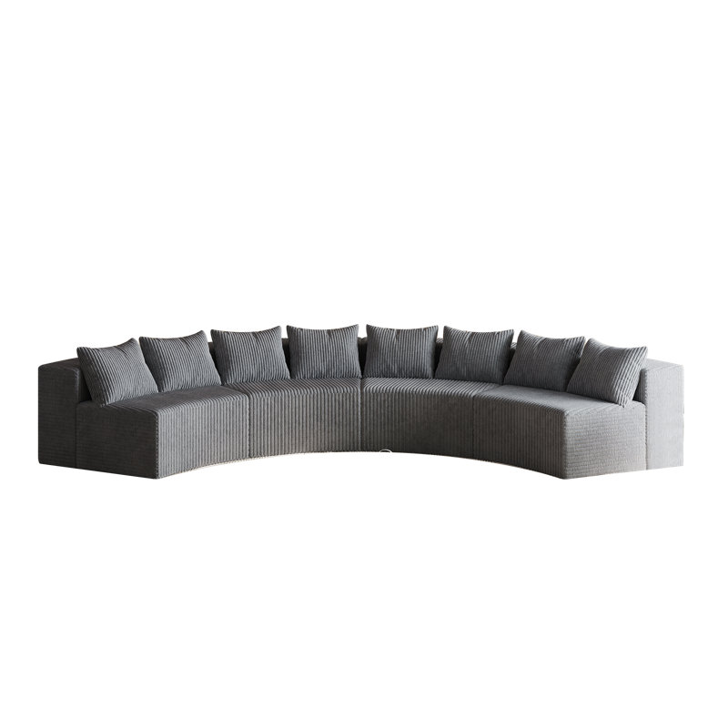 Canapé modulaire en velours côtelé avec 12 coussins Lennon, Velours côtelé gris, H 30,5 po x l 156 po x P 36 po