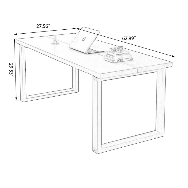 Brown Rectangular Solid Wood desk, 29.53" H x 62.99" W x 27.56" D