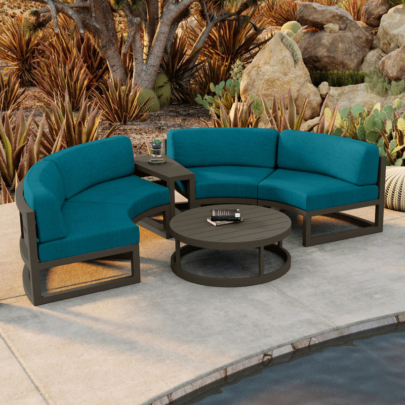 Avion Outdoor 4 - Piece Conversation Set, Spectrum Peacock Sunbrella® Plainweave, Slate