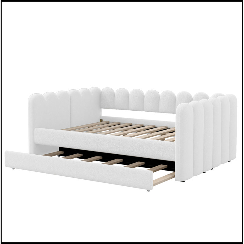 Grand lit de jour rembourré avec gigogne, White
