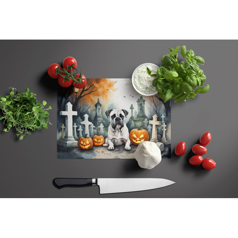 Boxer Spooky Halloween Glass Cutting Board Large