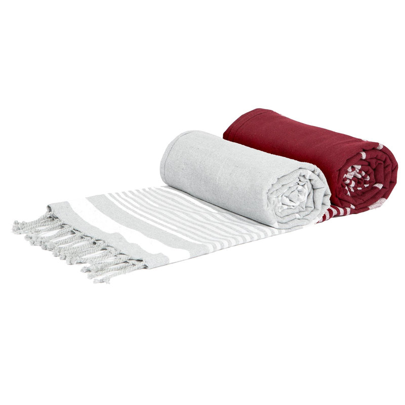 Nicola Spring - Deluxe Turkish Cotton Bath Towels - 162 x 90cm, Burgundy/Grey