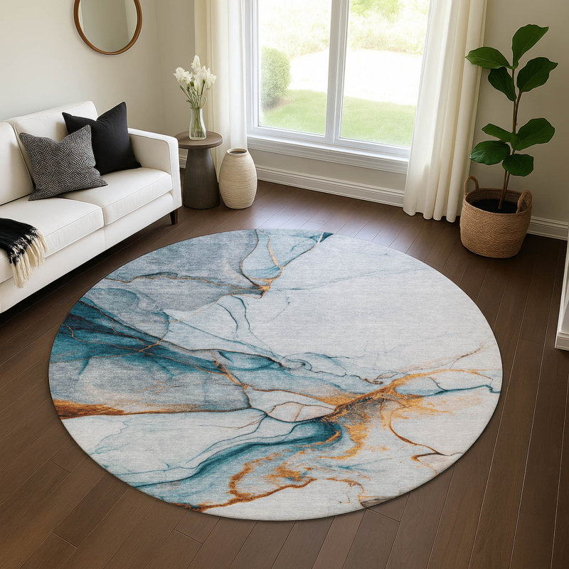 Premium Machine Washable Mehara AMF1690 Abstract Rug, Round 8'