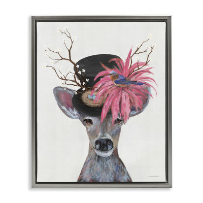 Deer with Vintage Hat Canvas Wall Art by Kamdon Kreations