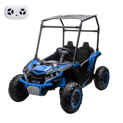 24V Kids Ride-On UTV, 2-Seater Electric Off-Road Truck with Sun Shade, 4WD, Parent Remote Control, LED Lights, Shock Absorbers, One-Click Start & Music Player