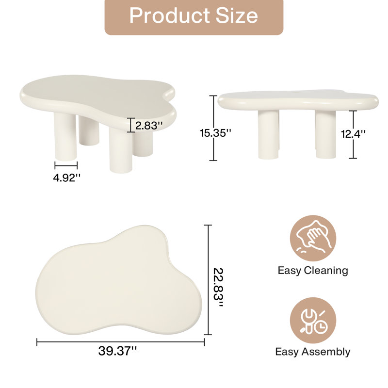 Table basse Cloud, Crème, crème, H 15,35 po x l 39,37 po x P 22,83 po