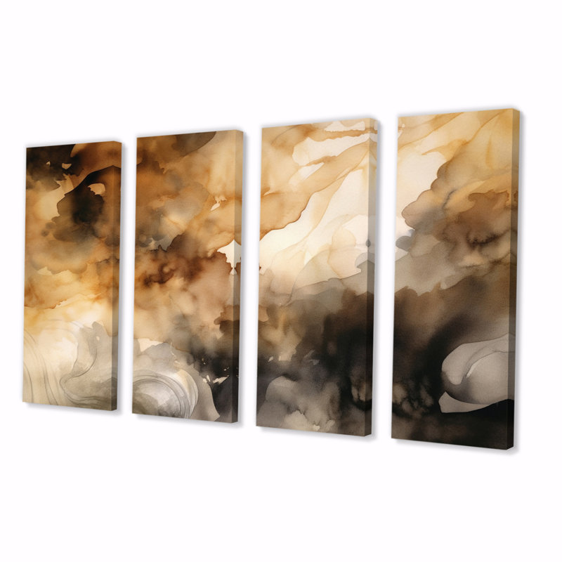 «Brown and Cream Abstract Fluidité» sur toile, reproduction de 4 pièces