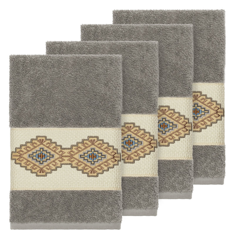 Gianna Turkish Cotton Midweight Bath Towel, Dark Gray, Hand Towel - 4 Pack