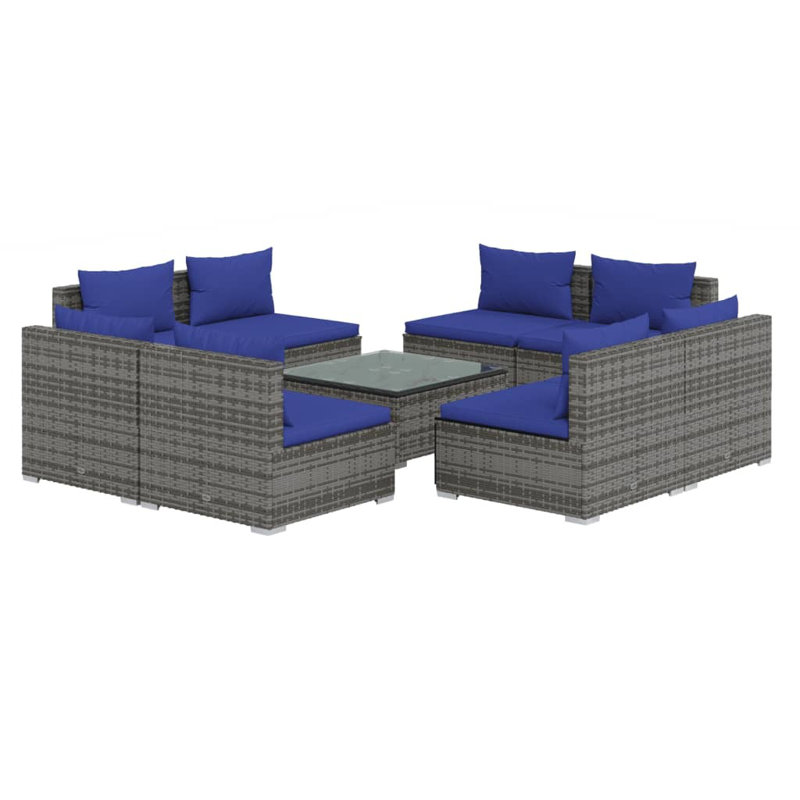Gately 8 - Person Seating Group with Cushions, Grey, Dark Blue
