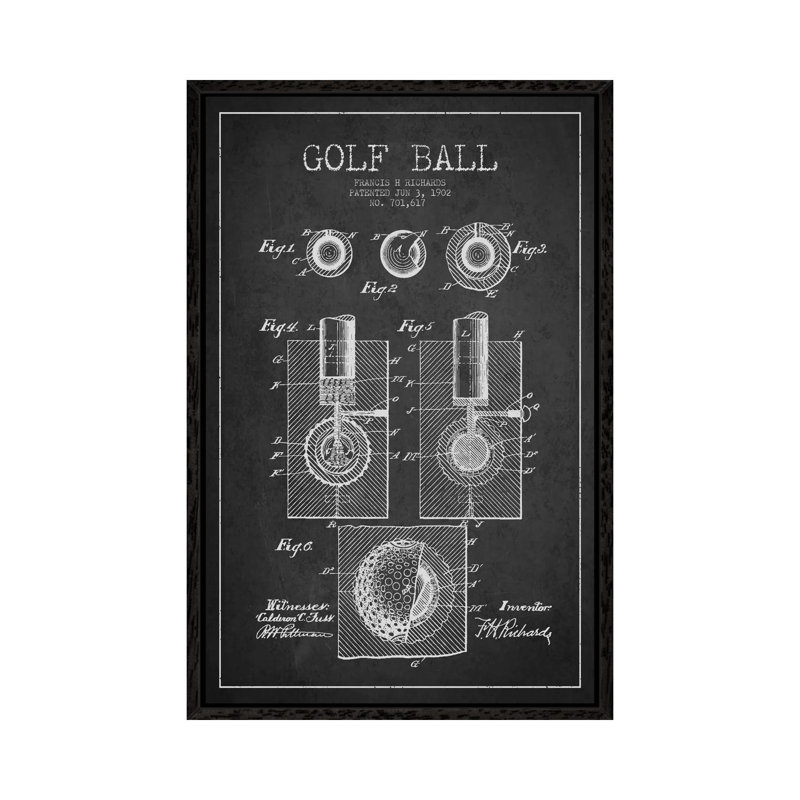 Golf Ball Charcoal Patent Blueprint by Aged Pixel - Wrapped Canvas Gallery-Wrapped Canvas Giclée, Black Floater Framed
