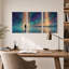 Ensemble de 3 toiles murales « Silhouette turquoise et orange sous une pluie d'étoiles »-1839289733