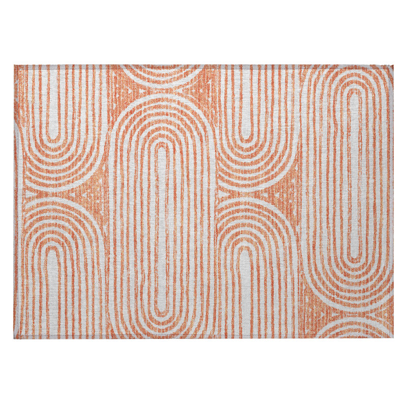 2' X 3' Salmon Abstract Washable Non Skid Indoor Outdoor Area Rug
