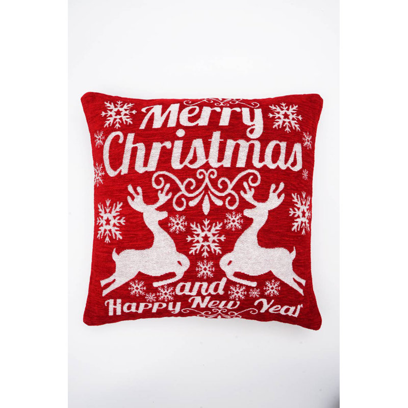Throw Pillow | Merry Christmas Cheer Jacquard Machine Woven | 24x24"