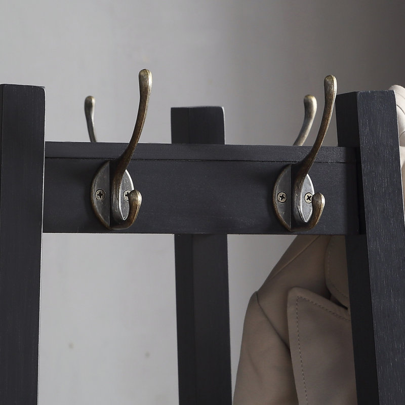Coat Rack W/ 3-Tier Storage Shelves, Black
