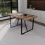 Table de cuisine/salon pour 4 à 6 personnes, plateau rectangulaire de 140 cm en bois foncé de 3,8 cm d'épaisseur, pieds en métal noir, style moderne, rustique et industriel.