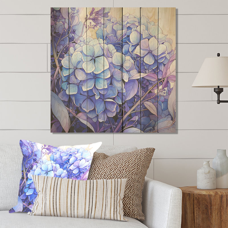 Purple Hydrangea Flowers Harmony I - Hydrangea On Wood Print, 15" H x 15" W