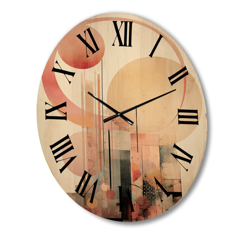 Golden City Dreams Retro Illustration III - Horloge murale géométrique moderne surdimensionnée en bois, Grand