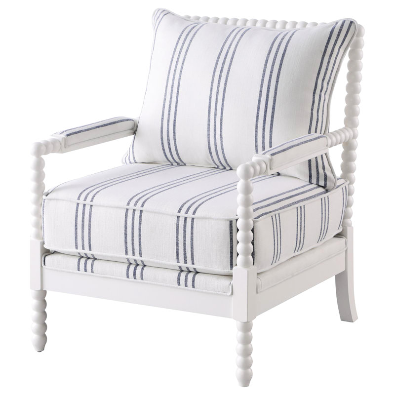 Style Accent Chair In White And Navy - Extra Comfort With Welt Trim Upholstered Chair, For Modern Living