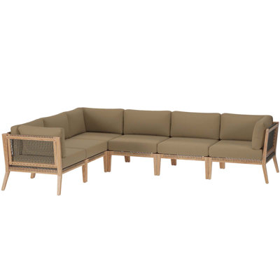 Modway Clearwater Outdoor Patio Teak Wood 6-Piece Sectional Sofa by Modway