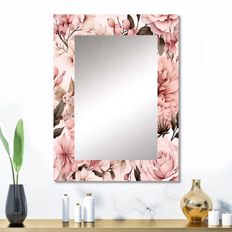 Premo fleur rose antique jardin beauté - miroir damassé, miroir mural unique damassé, impression sur métal, 32 po x 24 po