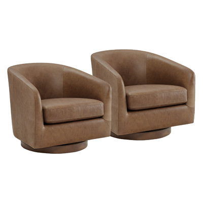 Bennett Genuine Leather Swivel Barrel Chair (Set of 2)