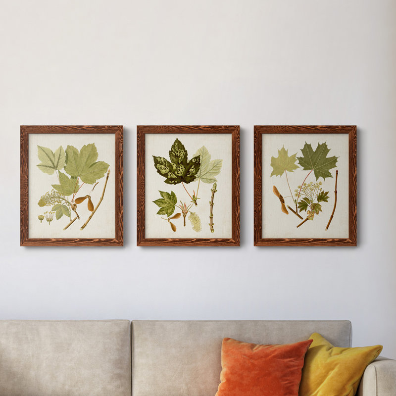 Feuilles antiques IV - ensemble de 3 peintures sur toile encadrées, H 20 po x l 51 po x P 1,5 po, Érable