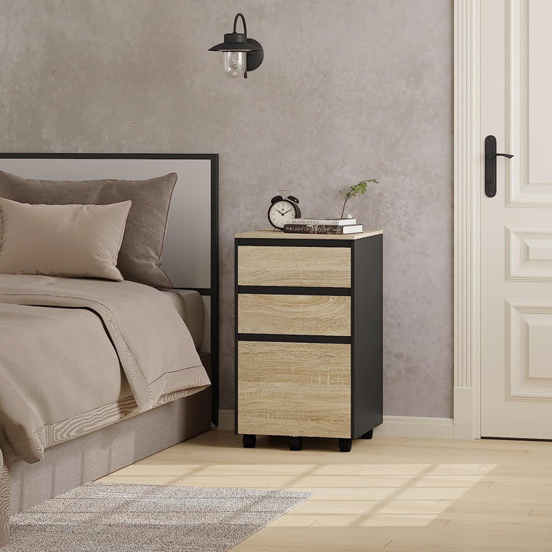 Orrin 40cm Wide 3 -Drawer Mobile File Cabinet, Black/Light Wood