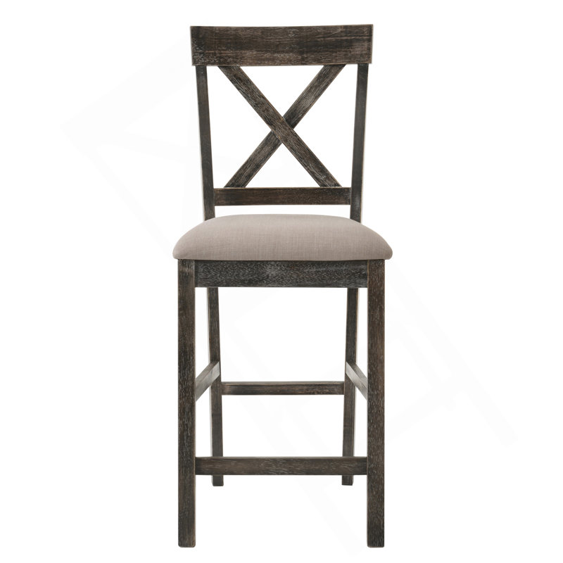 Tabourets à hauteur de comptoir brun clair et gris patiné avec dossier croisé (ensemble de 2)