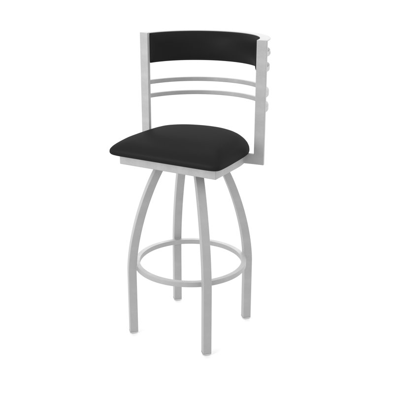 Hunter Swivel Stool, Nickel anodisé, Tabouret de bar (siège d'une hauteur de 36 po), Vinyle - Vinyle noir