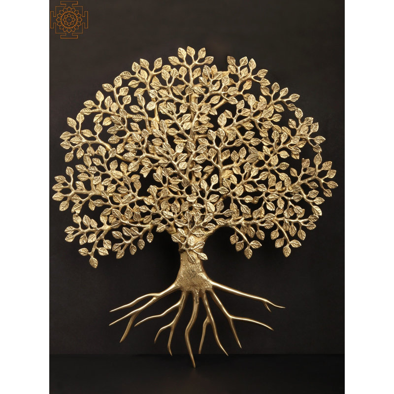 19" Hand-Painted "Tree of Life" Wall Sculpture – Round Metal Wall Art with Folk Motif