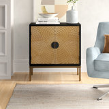 Ewalt Bronze Wood Relief Ripple Design 1 Shelf and 2 Door Cabinet with Crescent Moon Handles