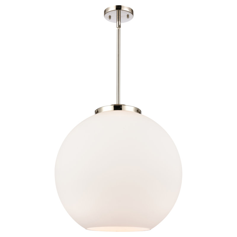 Luminaire suspendu sphère 1 lumière DEL Ralph, Nickel poli, Blanc mat