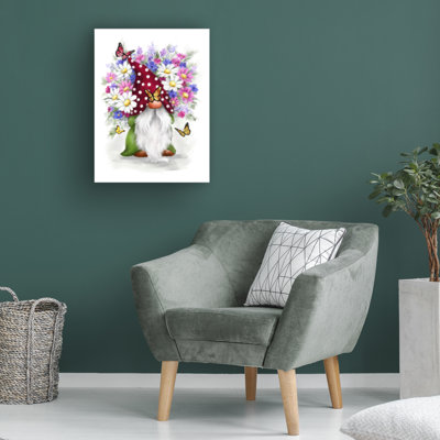 Art sur toile, gnome avec fleurs