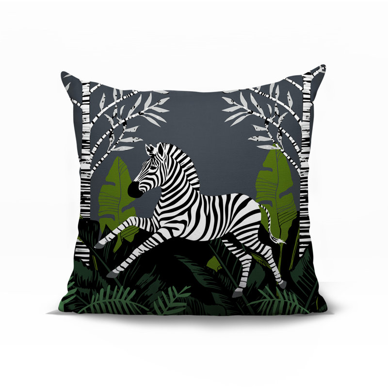 Oreiller carré réversible intérieur / extérieur Asty Zebra, Gris, H 17 po x l 17 po x P 4,5 po