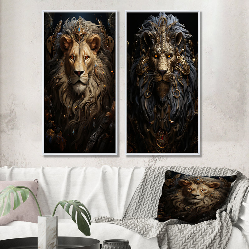 Ensemble de salon Regal Elegant Ruler Lion - Lion Wall Art, Cadre blanc, H 32 po x l 33 po
