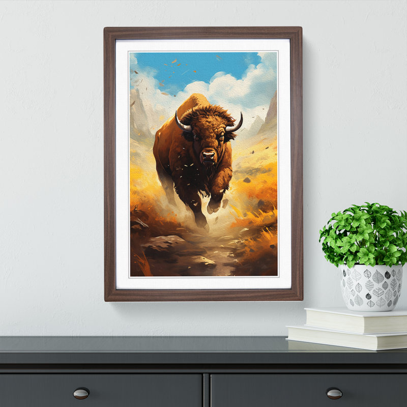 Buffalo Digital Art - Framed Print, 64cm H x 46cm W x 2cm D, Walnut Framed