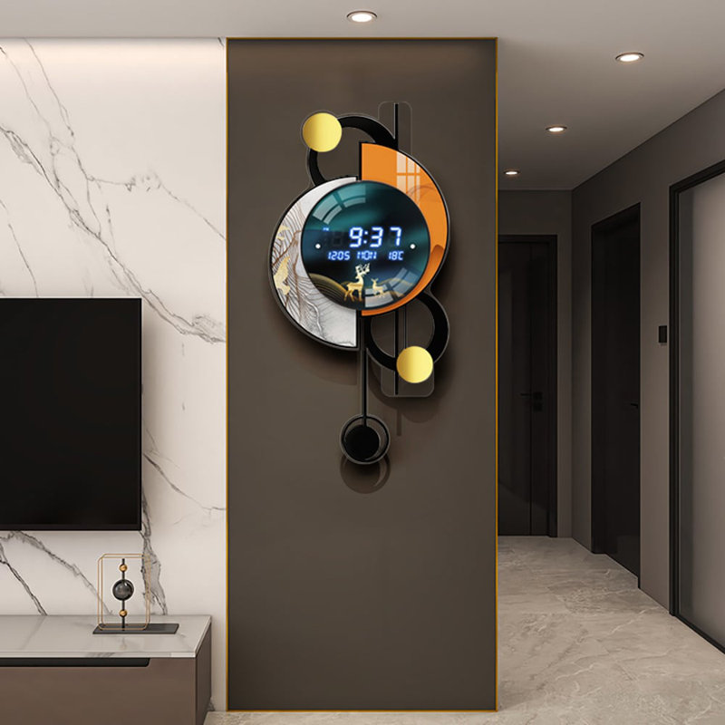 26.4"LED Silent Wall Clock Multi-Function Display Voice-Activated Wall Clock