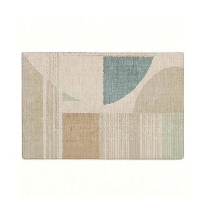 Natural Light Beige Tone 47 x 31 in Geometric Throw Rug