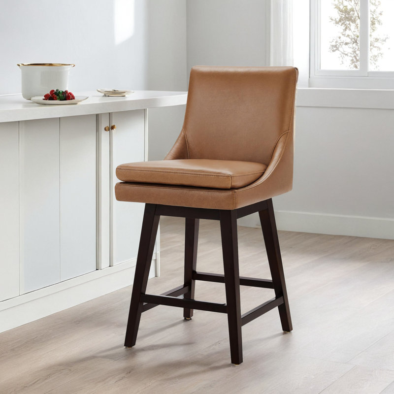Zahara Neri Genuine Leather Swivel Counter & Bar Stool, Counter Stool (26" Seat Height)